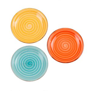 JUEGO SEIS PLATOS MERIENDA TRES COLORES