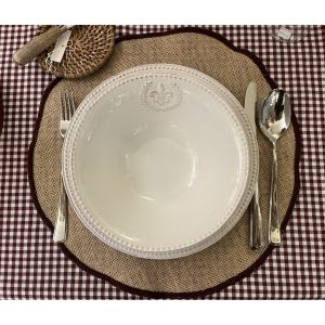 SET 2 INDIVIDUALES YUTE REDONDOS REMALLADO BURDEOS